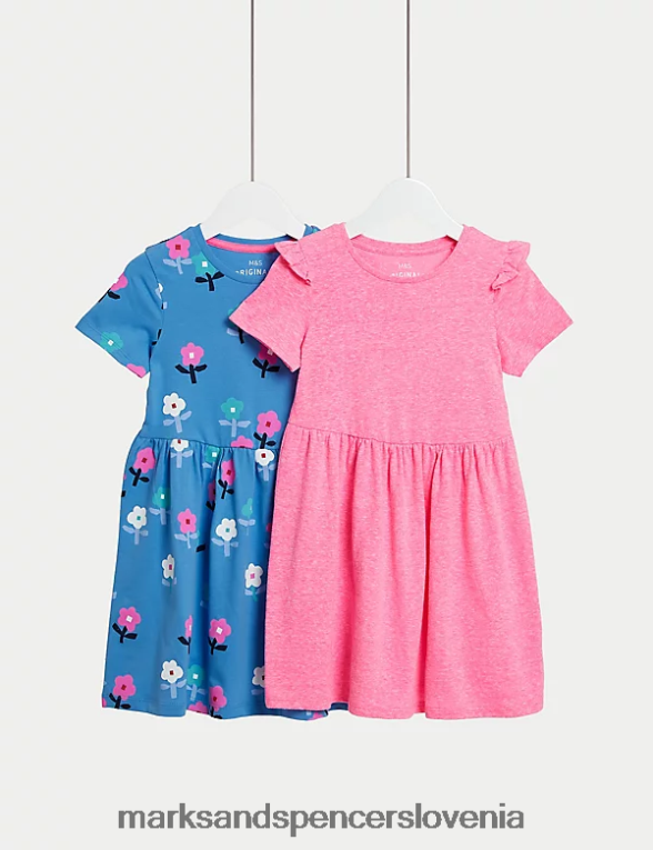 2pk čiste bombažne cvetlične in enobarvne obleke multi Marks & Spencer oblačila otroci 6T8F6X8815
