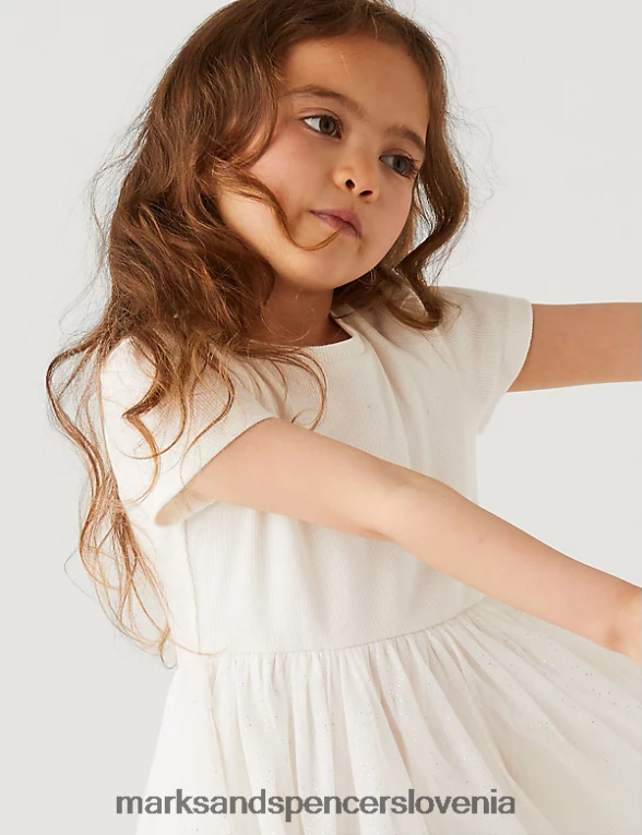 bleščeča obleka iz tila slonovina Marks & Spencer oblačila otroci 6T8F6X9299