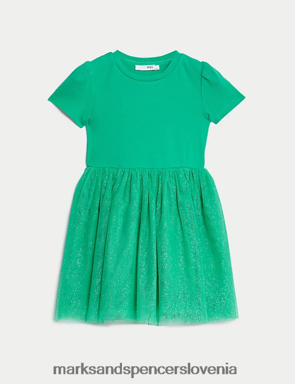 bleščeča obleka iz tila svetel žad Marks & Spencer oblačila otroci 6T8F6X9399