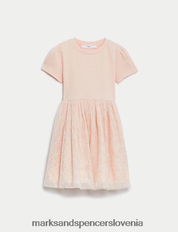 bleščeča obleka iz tila svetlo breskev Marks & Spencer oblačila otroci 6T8F6X9641