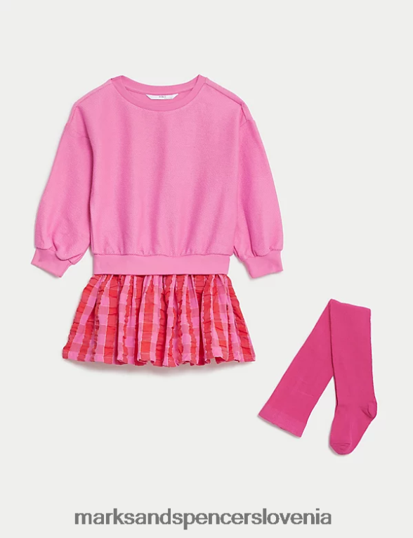 bombažna obleka in hlačne nogavice roza Marks & Spencer oblačila otroci 6T8F6X9431