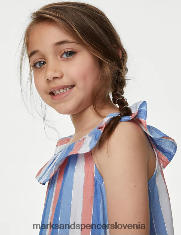 bombažna obleka s črtastimi volančki multi Marks & Spencer oblačila otroci 6T8F6X9607