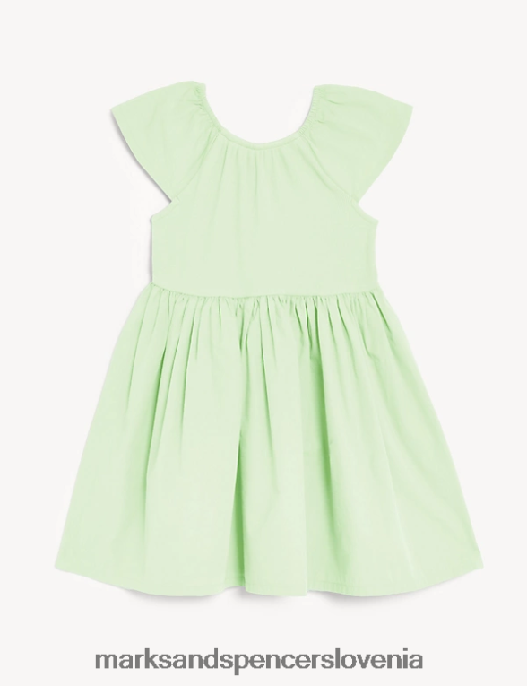 bombažna obleka z volančki zelena Marks & Spencer oblačila otroci 6T8F6X9265