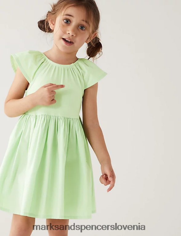 bombažna obleka z volančki zelena Marks & Spencer oblačila otroci 6T8F6X9265
