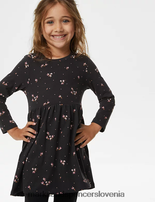 cvetlična obleka iz čistega bombaža ogljik Marks & Spencer oblačila otroci 6T8F6X8946