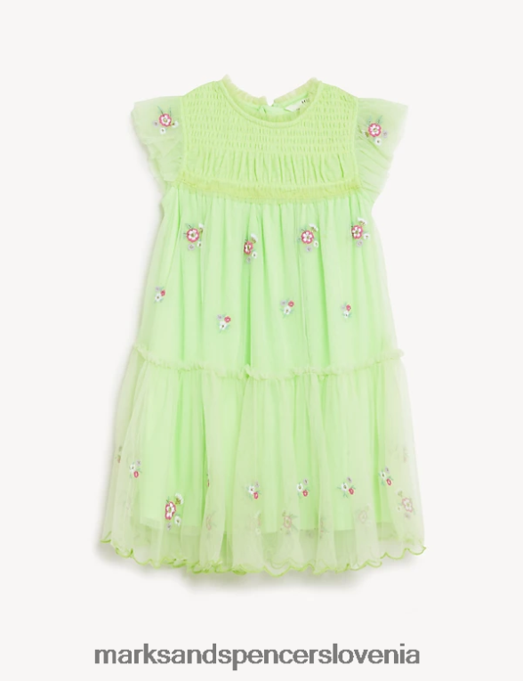 cvetlično vezena obleka zelena Marks & Spencer oblačila otroci 6T8F6X9585