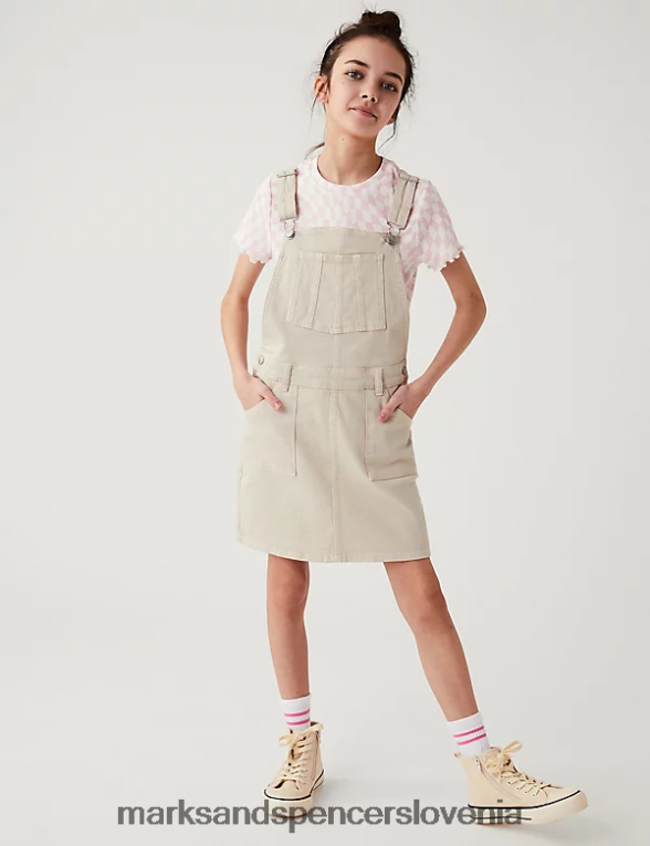 denim pinafore ekru Marks & Spencer oblačila otroci 6T8F6X9462