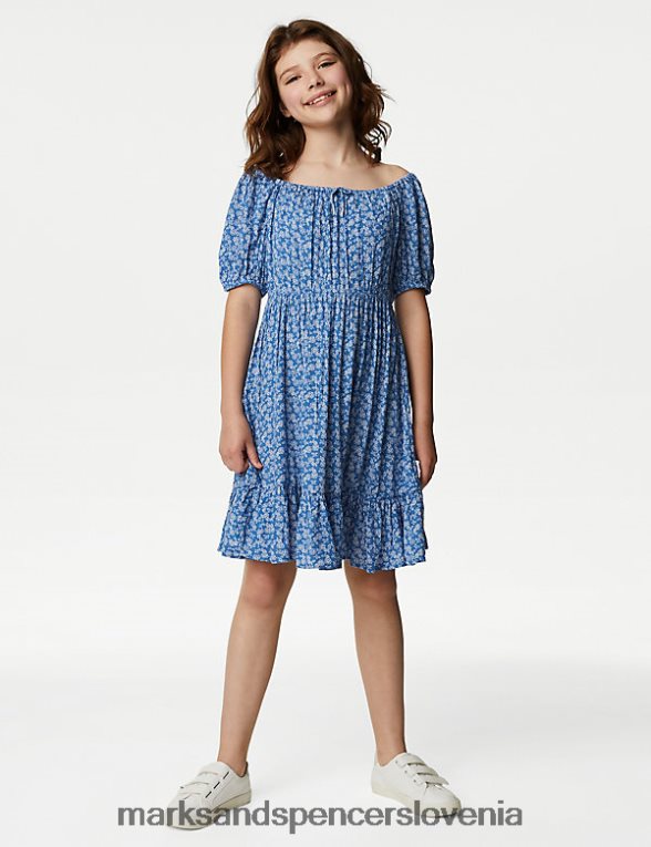 ditsy cvetlična obleka modra mešanica Marks & Spencer oblačila otroci 6T8F6X9320