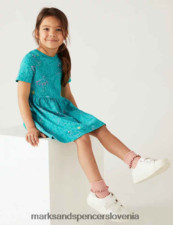 flamingo obleka iz čistega bombaža zelena Marks & Spencer oblačila otroci 6T8F6X9263