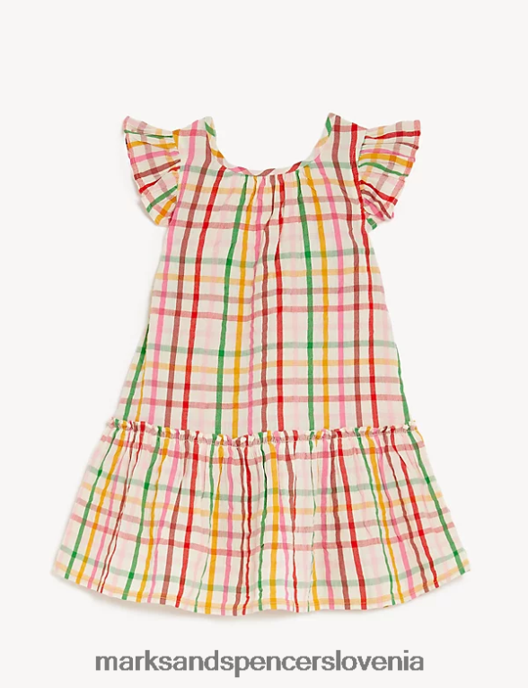 karirasta obleka iz čistega bombaža multi Marks & Spencer oblačila otroci 6T8F6X9356