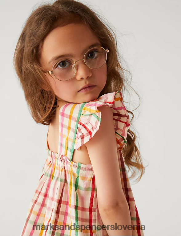 karirasta obleka iz čistega bombaža multi Marks & Spencer oblačila otroci 6T8F6X9356