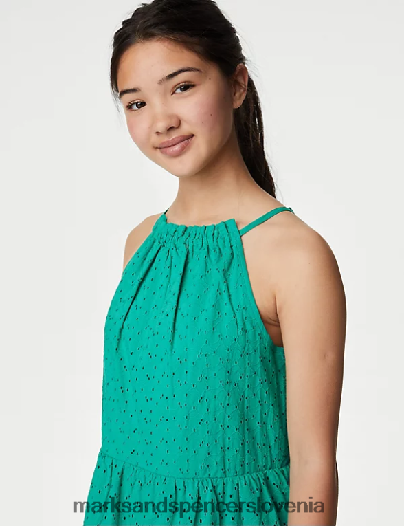 obleka iz čistega bombaža zelena Marks & Spencer oblačila otroci 6T8F6X9454