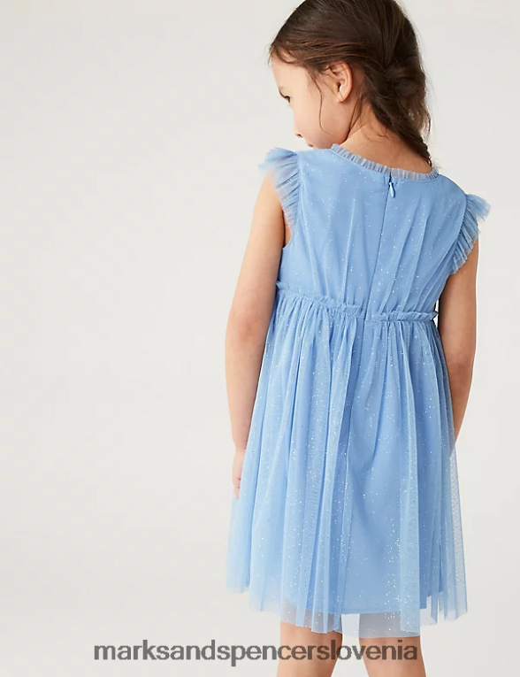 obleka iz tila z aplikacijo metulja modra Marks & Spencer oblačila otroci 6T8F6X9177