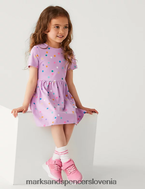 obleka s pikami iz čistega bombaža lila Marks & Spencer oblačila otroci 6T8F6X9075