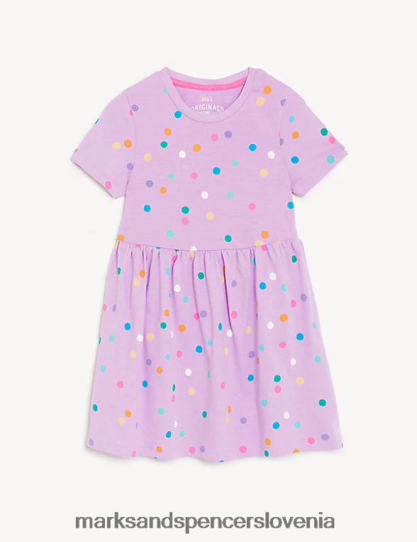 obleka s pikami iz čistega bombaža lila Marks & Spencer oblačila otroci 6T8F6X9075