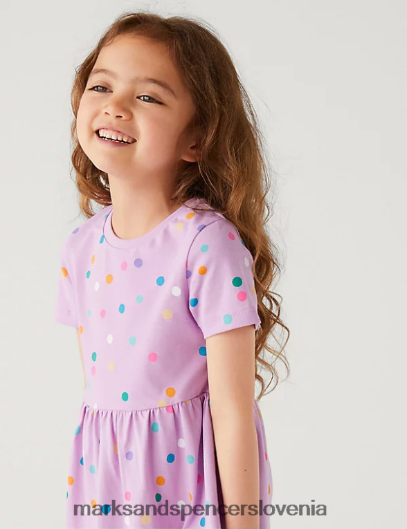 obleka s pikami iz čistega bombaža lila Marks & Spencer oblačila otroci 6T8F6X9075
