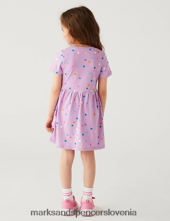 obleka s pikami iz čistega bombaža lila Marks & Spencer oblačila otroci 6T8F6X9075