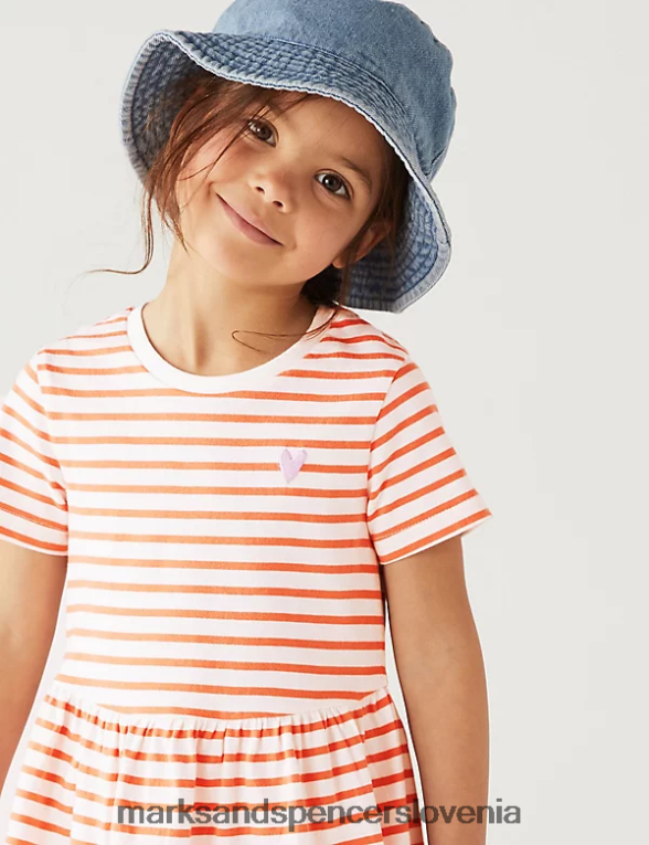črtasta obleka iz čistega bombaža koral Marks & Spencer oblačila otroci 6T8F6X9413