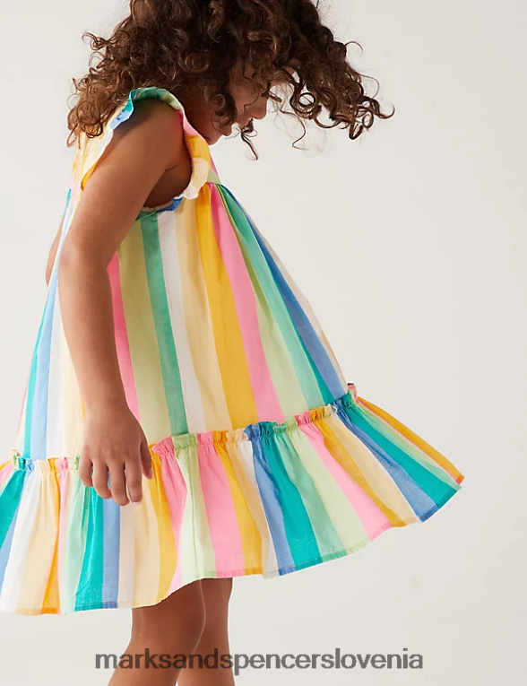 črtasta obleka iz čistega bombaža multi Marks & Spencer oblačila otroci 6T8F6X9579