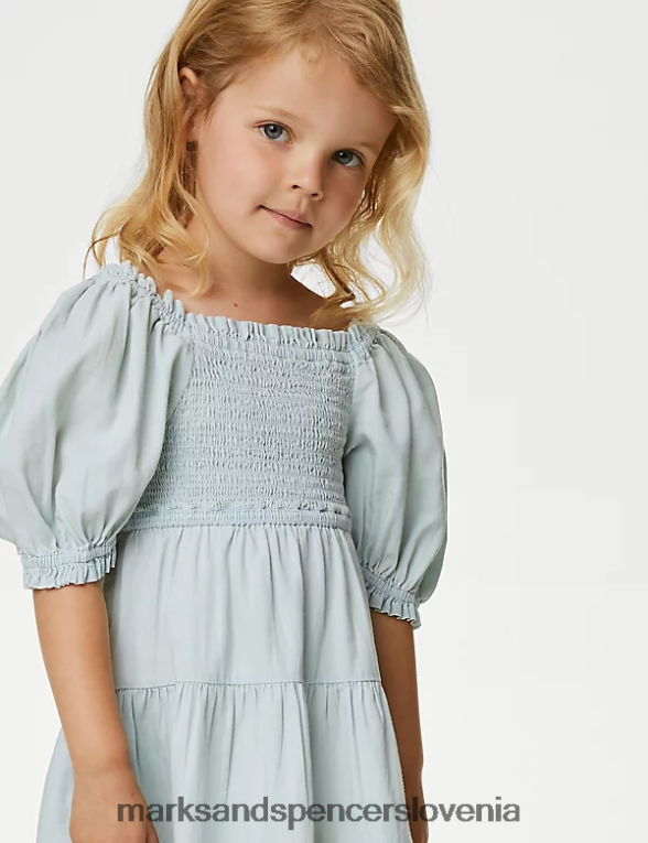 večplastna obleka iz čistega bombaža chambray Marks & Spencer oblačila otroci 6T8F6X9009