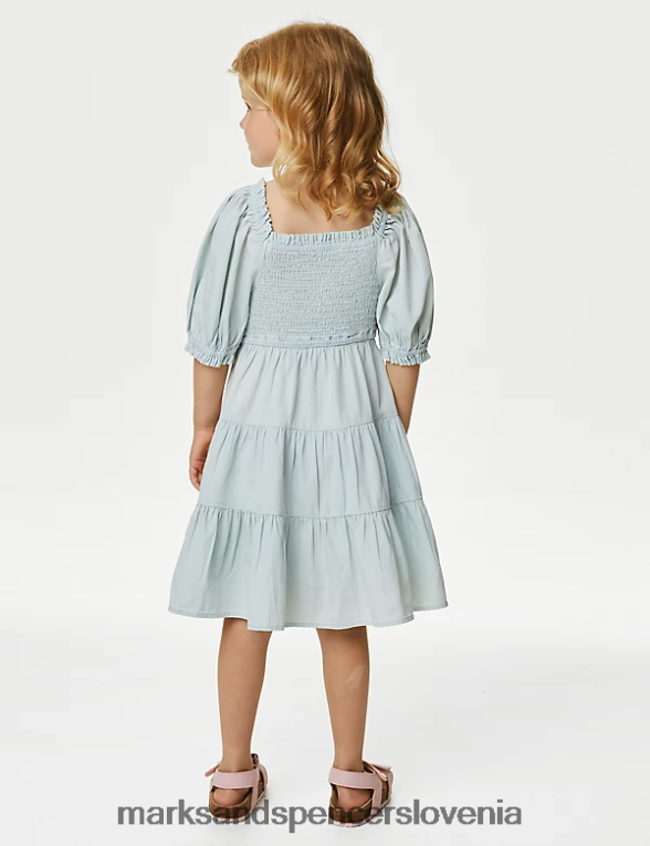 večplastna obleka iz čistega bombaža chambray Marks & Spencer oblačila otroci 6T8F6X9009