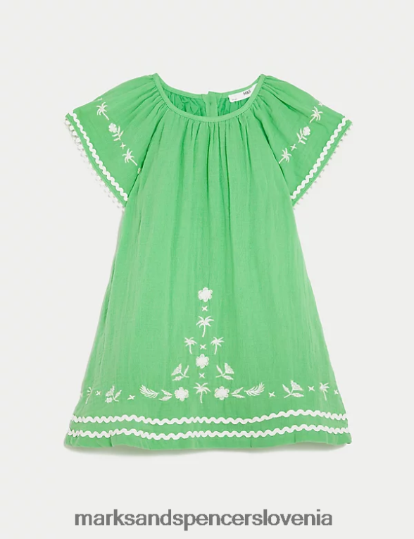 vezena obleka iz čistega bombaža zelena Marks & Spencer oblačila otroci 6T8F6X9411