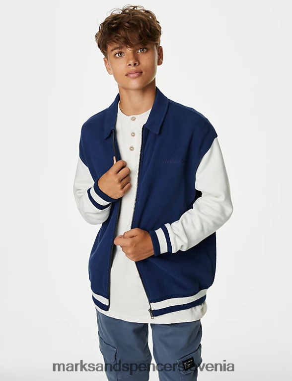bombaž bogato vezen bomber srednje modra Marks & Spencer oblačila otroci 6T8F6X7952