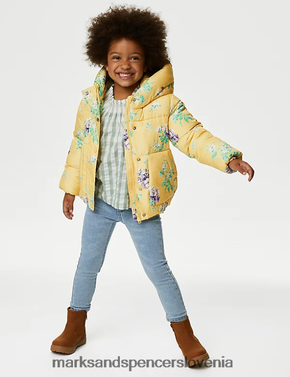 stormwear cvetlično podložen plašč s kapuco rumena Marks & Spencer oblačila otroci 6T8F6X9348