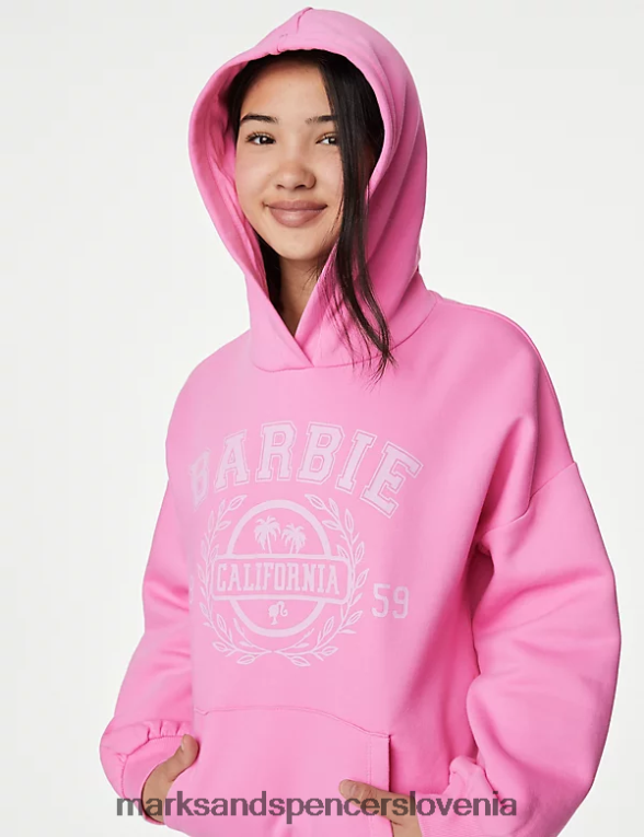 Barbie pulover s kapuco iz bogatega bombaža roza Marks & Spencer oblačila otroci 6T8F6X8771
