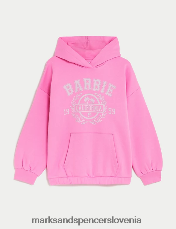 Barbie pulover s kapuco iz bogatega bombaža roza Marks & Spencer oblačila otroci 6T8F6X8771