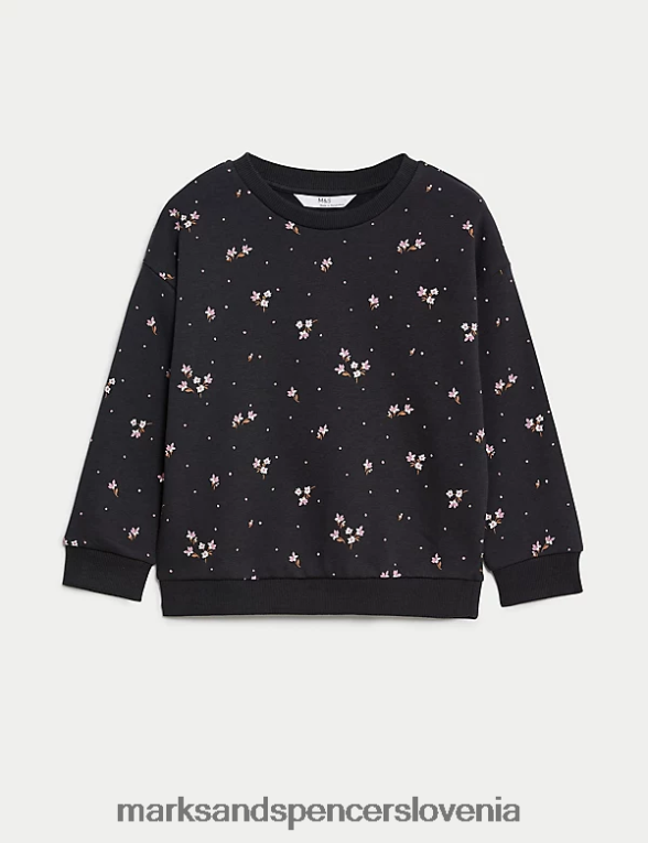 bombažna majica s cvetličnimi motivi ogljik Marks & Spencer oblačila otroci 6T8F6X8993