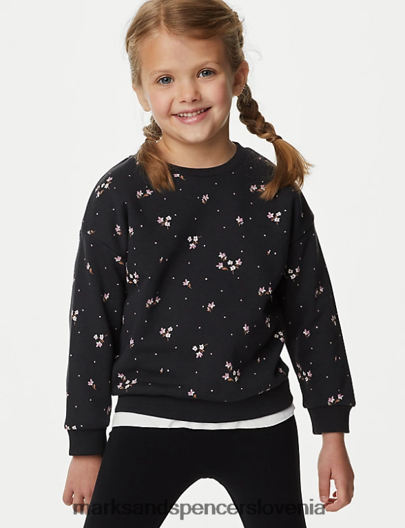 bombažna majica s cvetličnimi motivi ogljik Marks & Spencer oblačila otroci 6T8F6X8993