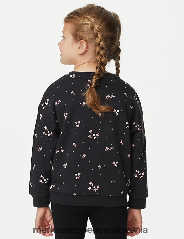 bombažna majica s cvetličnimi motivi ogljik Marks & Spencer oblačila otroci 6T8F6X8993