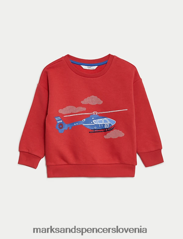 bombažna majica s helikopterjem rdeča mešanica Marks & Spencer oblačila otroci 6T8F6X7802