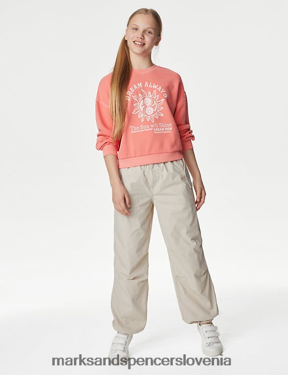 bombažna majica s sloganom koral Marks & Spencer oblačila otroci 6T8F6X9131