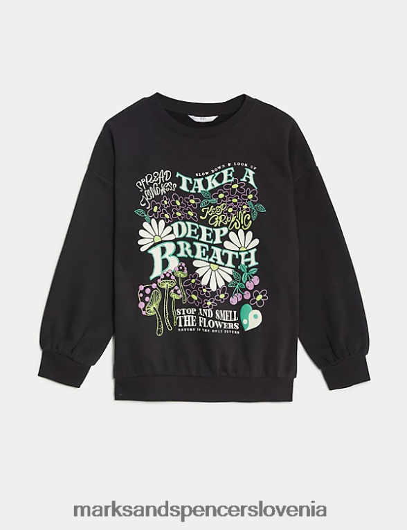 bombažna majica s sloganom oglje Marks & Spencer oblačila otroci 6T8F6X9029