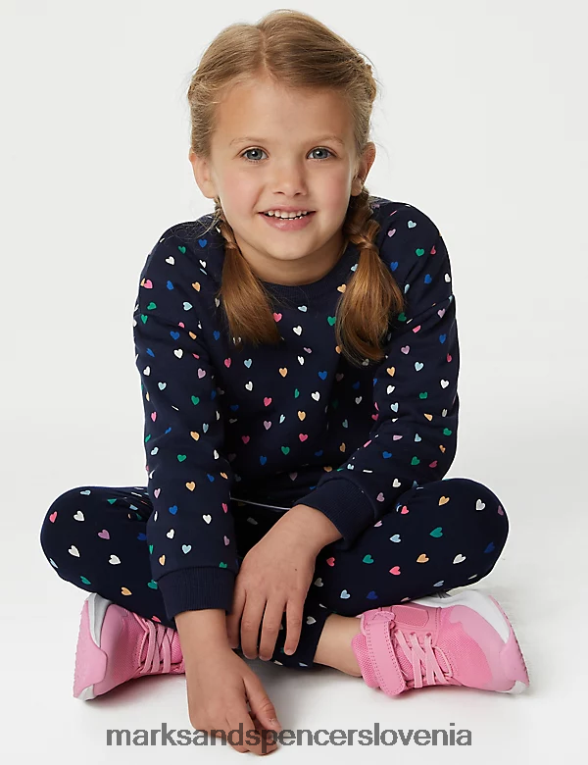 bombažna majica s srčki indigo Marks & Spencer oblačila otroci 6T8F6X8806