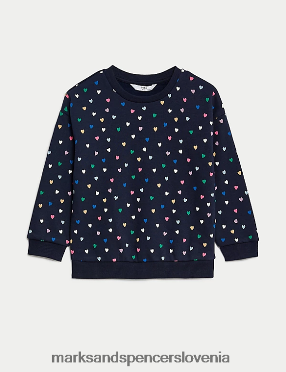 bombažna majica s srčki indigo Marks & Spencer oblačila otroci 6T8F6X8806