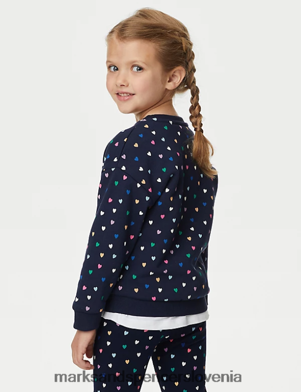 bombažna majica s srčki indigo Marks & Spencer oblačila otroci 6T8F6X8806