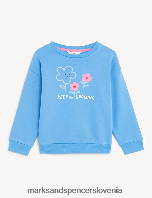 bombažna majica z bogatimi cvetlicami modra Marks & Spencer oblačila otroci 6T8F6X9383