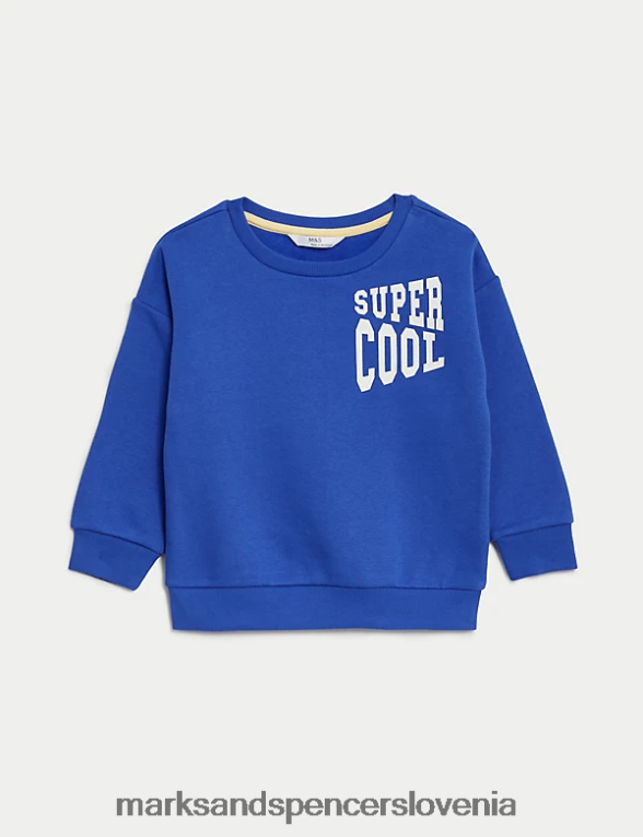 bombažna super cool majica s sloganom modra Marks & Spencer oblačila otroci 6T8F6X7843