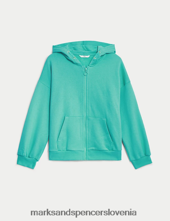 bombažni pulover s kapuco na zadrgo aqua Marks & Spencer oblačila otroci 6T8F6X9255