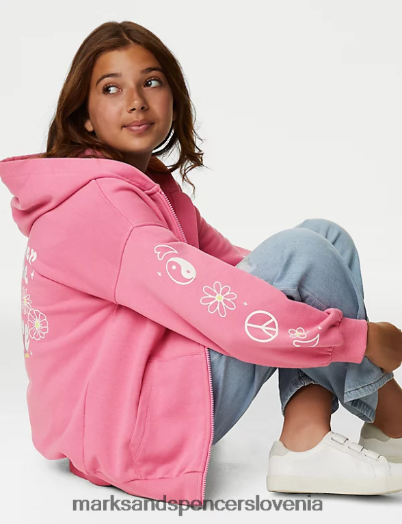 bombažni pulover s kapuco na zadrgo roza Marks & Spencer oblačila otroci 6T8F6X8826