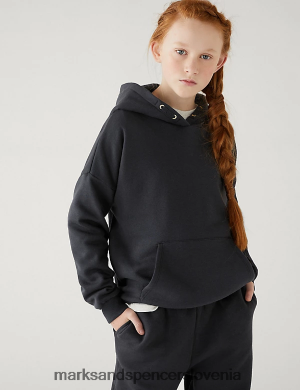 navaden pulover s kapuco iz bogatega bombaža oglje Marks & Spencer oblačila otroci 6T8F6X9220