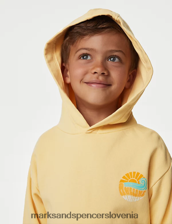 pulover s kapuco z bogato bombažno grafiko rumena Marks & Spencer oblačila otroci 6T8F6X8156