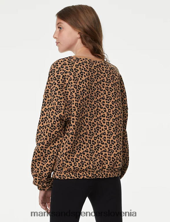 pulover z leopardjim potiskom v bogatem bombažu rjava mešanica Marks & Spencer oblačila otroci 6T8F6X8803