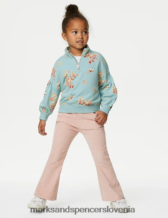 pulover z zadrgo iz bogatega bombaža s cvetličnimi motivi svetlo teal Marks & Spencer oblačila otroci 6T8F6X8807