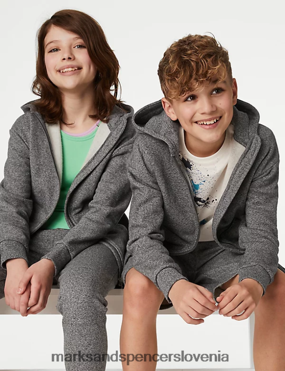 s kapuco iz bogatega bombaža z zadrgo oglje Marks & Spencer oblačila otroci 6T8F6X8506