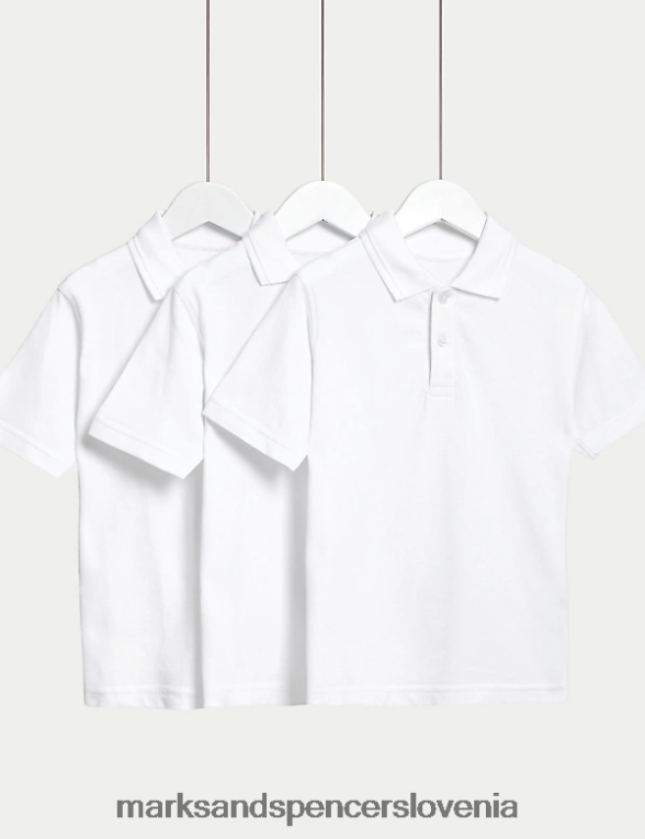 3pk šolske polo majice iz čistega bombaža bela Marks & Spencer šolska uniforma otroci 6T8F6X20