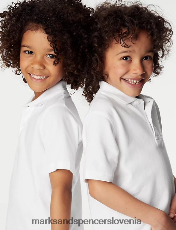 3pk šolske polo majice iz čistega bombaža bela Marks & Spencer šolska uniforma otroci 6T8F6X20